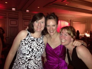 Dancing at Harlequin party with editor Flo Nicoll and Aimee Carson. 