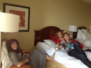 Fun in the hotel room with best roomie ever, Jennifer Probst (seated) and Abbi Wilder and Aimee Carson.
